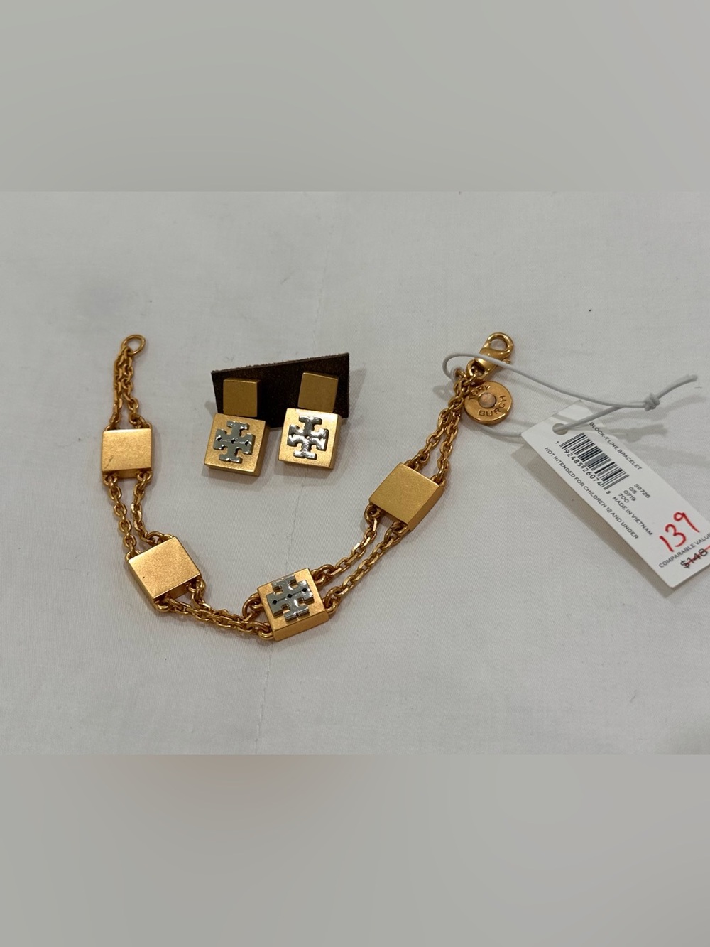 NEW Tory Burch Block T-Line Bracelet & Earrings Set